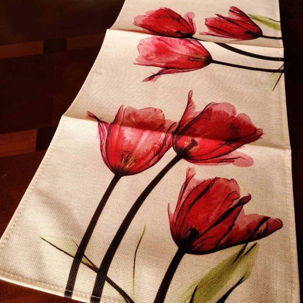 Floral Table Runner Spring Decor Farmhouse Cottage Dining Red Decorative Cloth